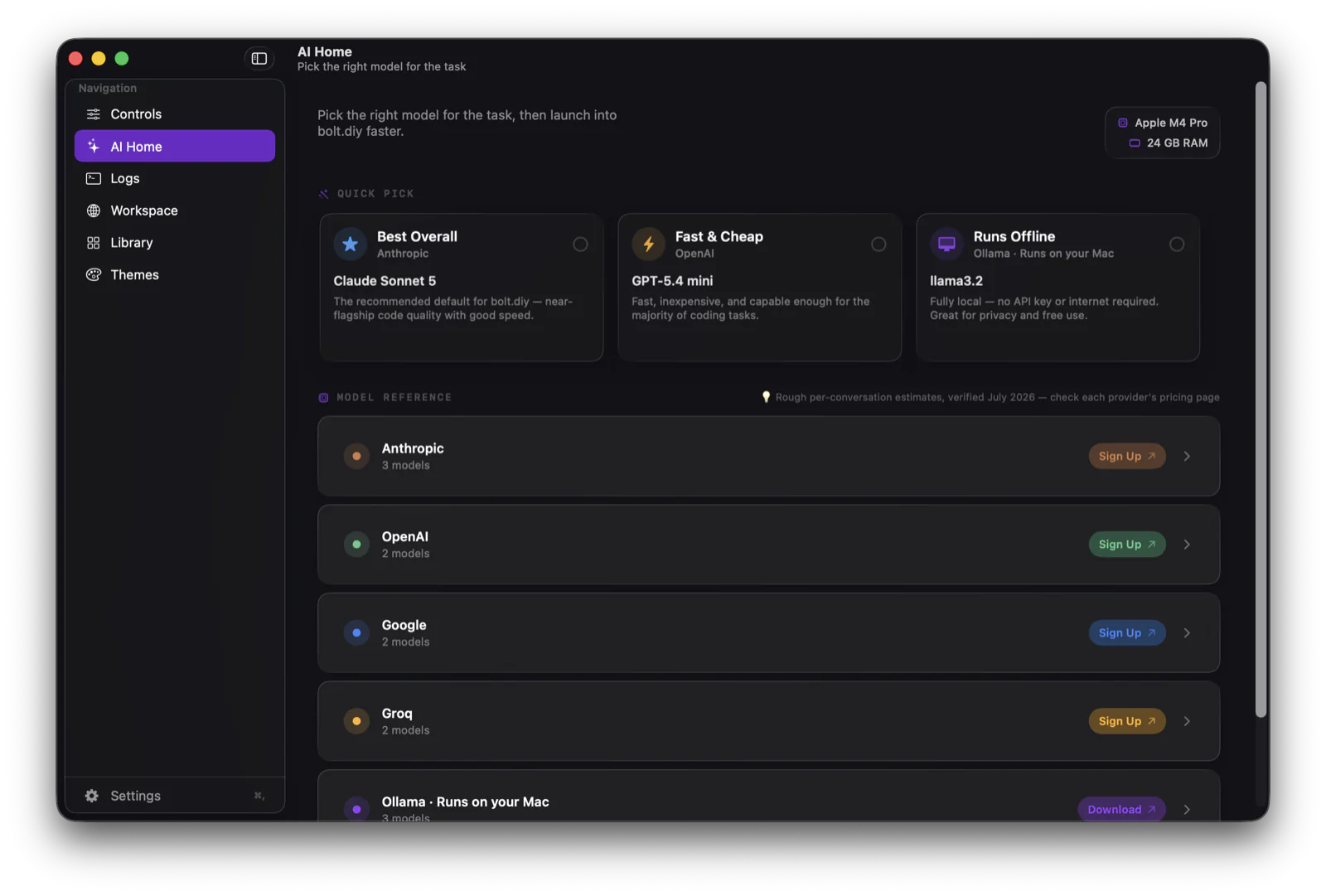 AI Home: pick the right model for the task, with a model reference tuned to your Mac